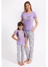 Eat Sleep Coffee Repeat Lila Kız Çocuk Pijama Takımı