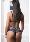 Fantezi Babydoll - Kadın Bodysuit Dantel Maskeli Kostüm