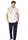 6081 Erkek Kısa Kollu Bisiklet Yaka Pijama Takım-Beyaz