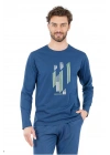 6063 Erkek Uzun Kollu Bisiklet Yaka Pijama Takımı-İndigo