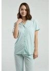 Kadın Gömlek Pijama Takım, Viskon Kumaş, Cep Detaylı