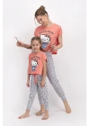 Lisanslı Şeftali Kız Çocuk Kısa Kol Pijama Takımı
