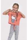 Lisanslı Şeftali Kız Çocuk Kısa Kol Pijama Takımı