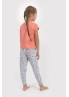 Lisanslı Şeftali Kız Çocuk Kısa Kol Pijama Takımı