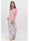 Çiçekli Açık Pembe Kadın Pijama Takımı