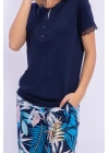 Yaprak Desenli Lacivert Kadın Homewear
