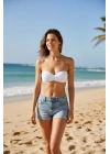 Bonie Dolgulu Tak-Çıkar Omuz Askılı Straplez Bikini Üstü