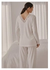 Beyaz Uzun Kollu Kadın Pijama Takımı