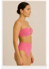 Kadın Pembe Dolgulu Straplez Yüksek Bel Bikini Takım