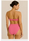 Kadın Pembe Dolgulu Straplez Yüksek Bel Bikini Takım