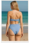 Mavi Dolgulu Straplez Yüksek Bel Bikini Takım 246106