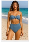 Mavi Dolgulu Straplez Yüksek Bel Bikini Takım 246106