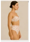 Kadın Flower Dolgulu Straplez Yüksek Bel Bikini Takım
