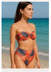 Kadın Leaf Dolgulu Straplez Yüksek Bel Bikini Takım