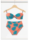 Kadın Leaf Dolgulu Straplez Yüksek Bel Bikini Takım