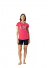 Kadın Baskılı Fuşya T-Shirt & Kısa Şort Pijama Takımı DLX-16995