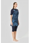 Desenli Reglan Yarım Kol Yarı Kapalı Mayo DLX-24708