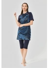 Desenli Reglan Yarım Kol Yarı Kapalı Mayo DLX-24708