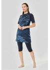 Desenli Reglan Yarım Kol Yarı Kapalı Mayo DLX-24708