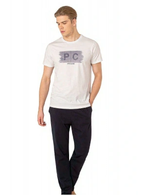 6084 Erkek Kısa Kollu Bisiklet Yaka Pijama Takım-Beyaz