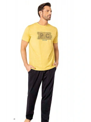 6084 Erkek Kısa Kollu Bisiklet Yaka Pijama Takım-Sarı