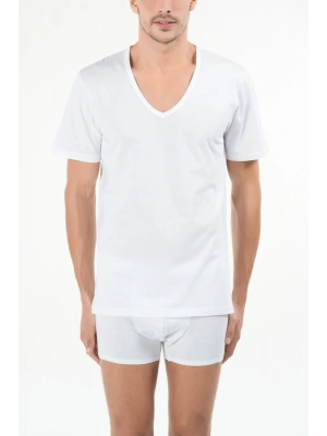 Erkek Beyaz Enrico 2li V Yaka T-shirt 44ts10011beya