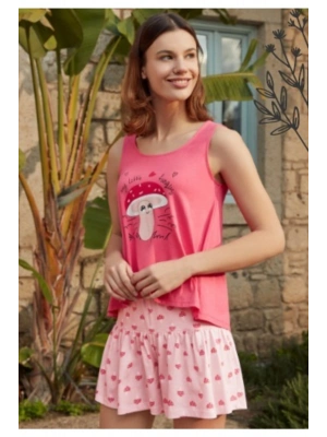 Kadın Pembe Kalın Askılı Şort Pijama Takım