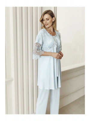 Kadın Mavi 3lü Sabahlık Pijama Takım 6305-3