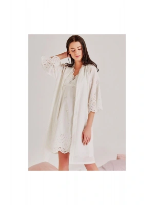 46108 Kendinden Brode Desenli Tek Sabahlık - Ekru