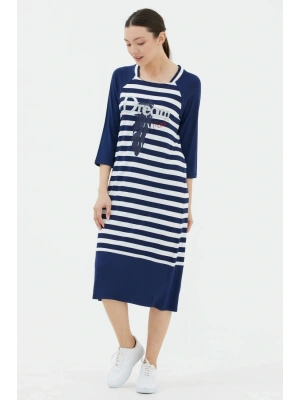 Kadın Lacivert Truvakar Kol Çizgili Marine Elbise