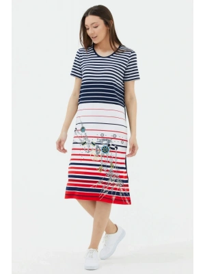 Kadın  Kısa Kol Marine Desenli Elbise - Lacivert