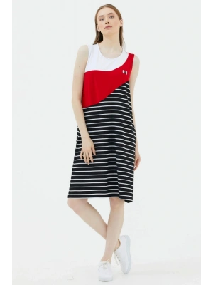 Kalın Askılı Çizgili Elbise - Siyah