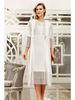 6406 Sabahlık Gecelik 2li Takım Ekru