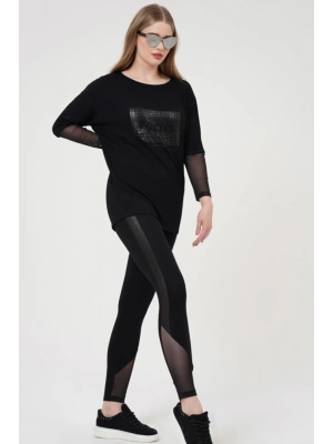 22261 Deri Detaylı Tayt Takım