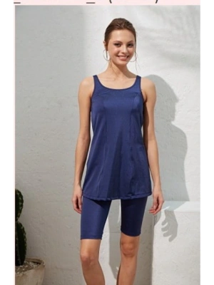 Kadın Lacivert Dubai Askılı Tesettür Tankini Takım