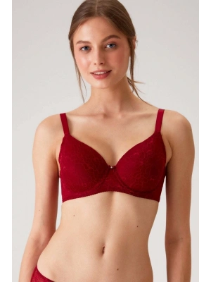 Kadın Bordo 6224 Balenli Desteksiz Dantelli Toparlayıcı Sütyen