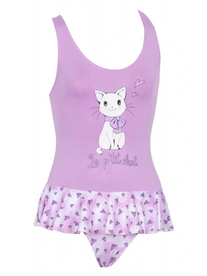 Charlotte Kedi Baskı Kalp Desenli Mayo Lila