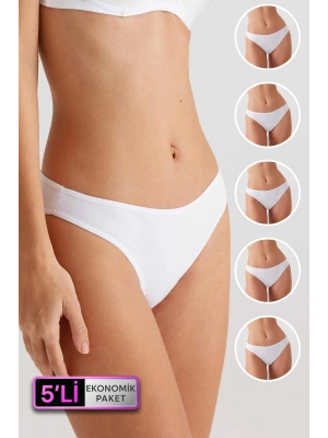 Kadın 5li Ekonomik Paket Beyaz 2057 High Leg Classic Pamuklu Basic Külot