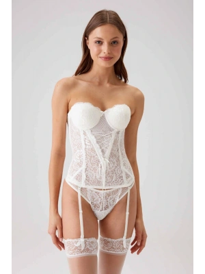 Kadın Ekru 4038 Princess Balenli Desteksiz Büstiyer Takımı