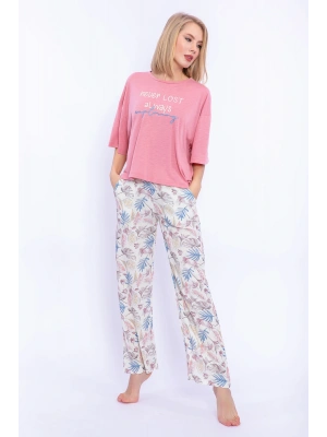 Never Lost Retro Pembe Bol Kesim Kadın Pijama Takımı