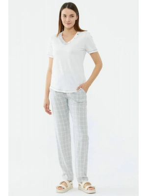 Ekose Desenli Takım - Ekru