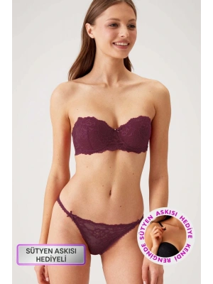 Mürdüm 4563 Pisa Destekli / Push - Up Dolgulu Straplez Dantelli Sütyen Takımı