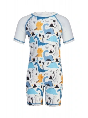 Dinozor Desenli Beyaz Bebek Mayo Tulum