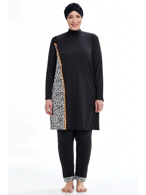 Siyah Likralı Tesettür Battal Beden Tam Kapalı Tesettür Mayo