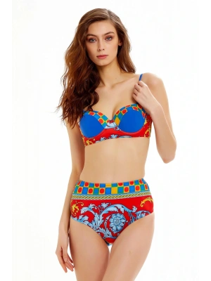 Saks Mavi Desenli Kaplı Bikini Takımı