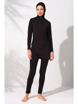 Uzunkollu Fermuarlı Tesettür Mayo Siyah 231914