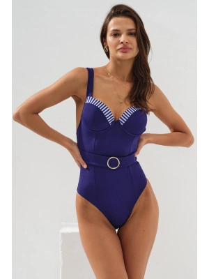 Balenli Kaplı Gold Kemer Detaylı Mayo Marin 231117