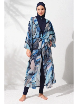 Kadın Mavi Desenli Kaftan Pareo 2c3t1n9m80