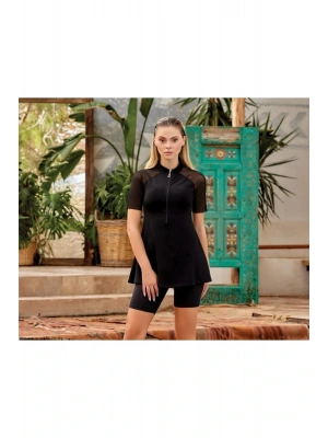 LAPİENO KOLLARI TÜL DETAYLI YARIM KOLLU TAYTLI KADIN MAYO 3593