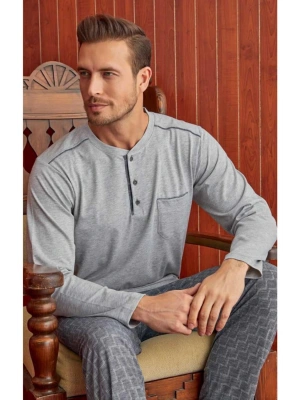 Erkek Gri Yarım Düğmeli Pijama Takım